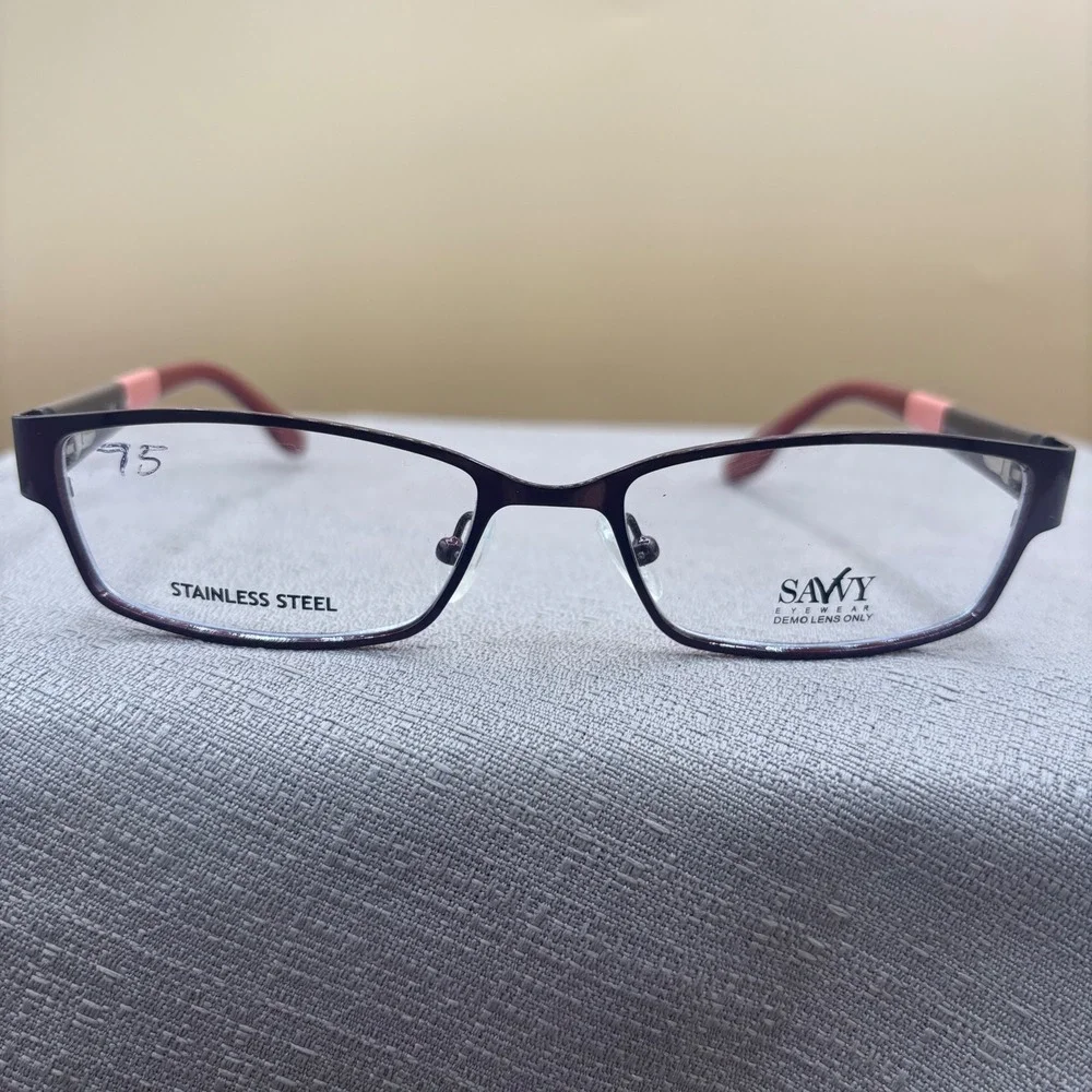 Savvy 387 BU Burgundy Pink Rectangle Stainless Steel Eyeglass Frames 52-17-135